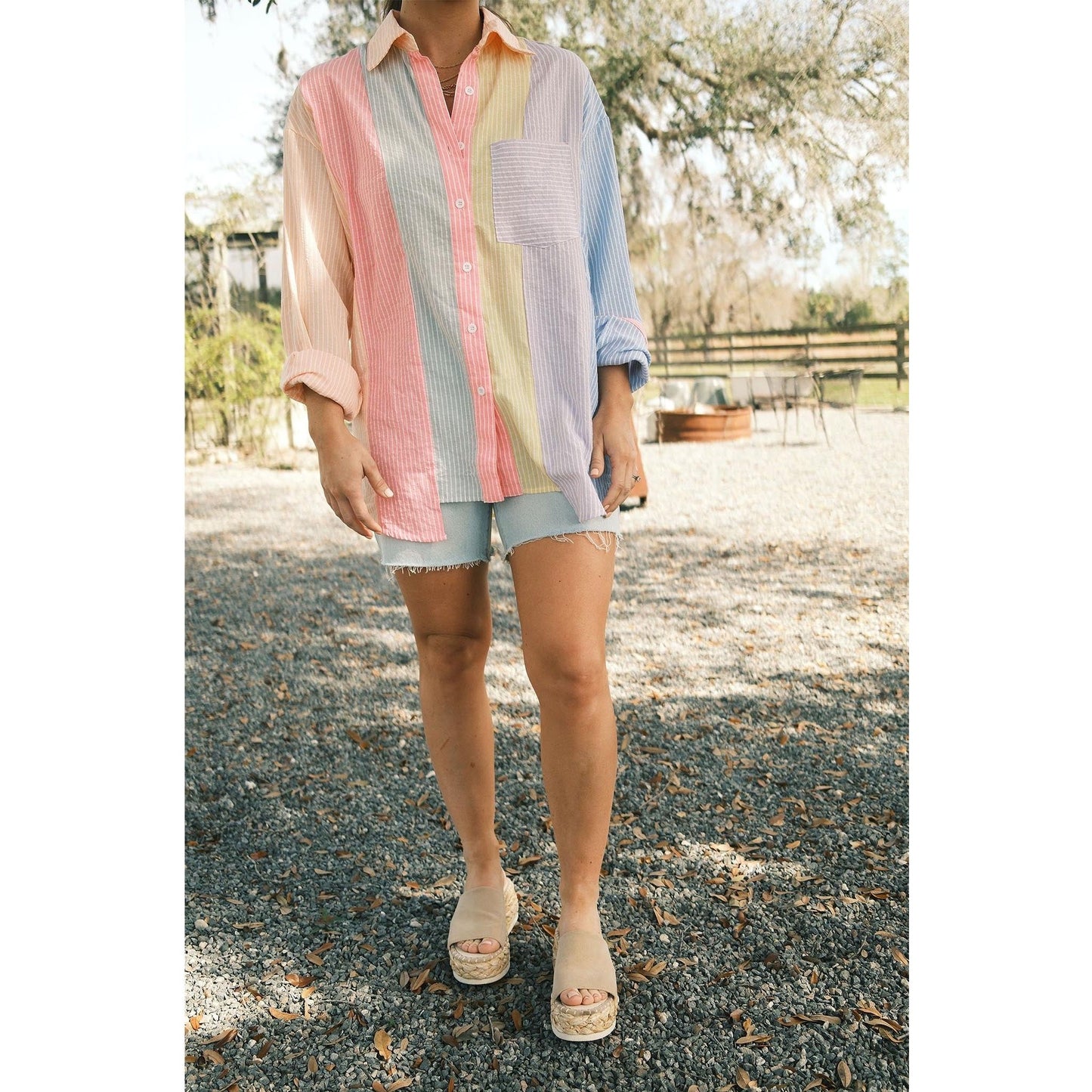 Color Block Button Down