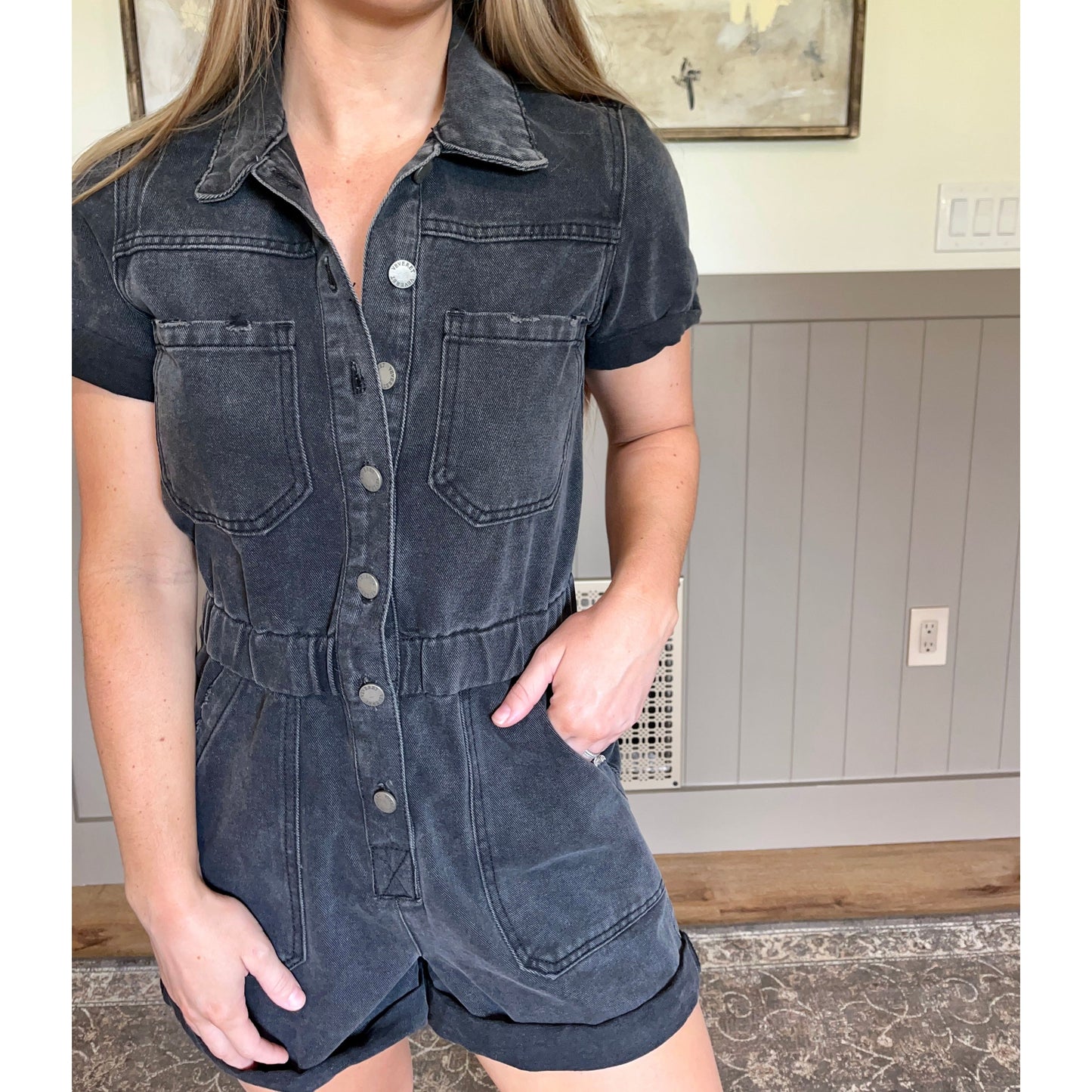 Black Denim Romper