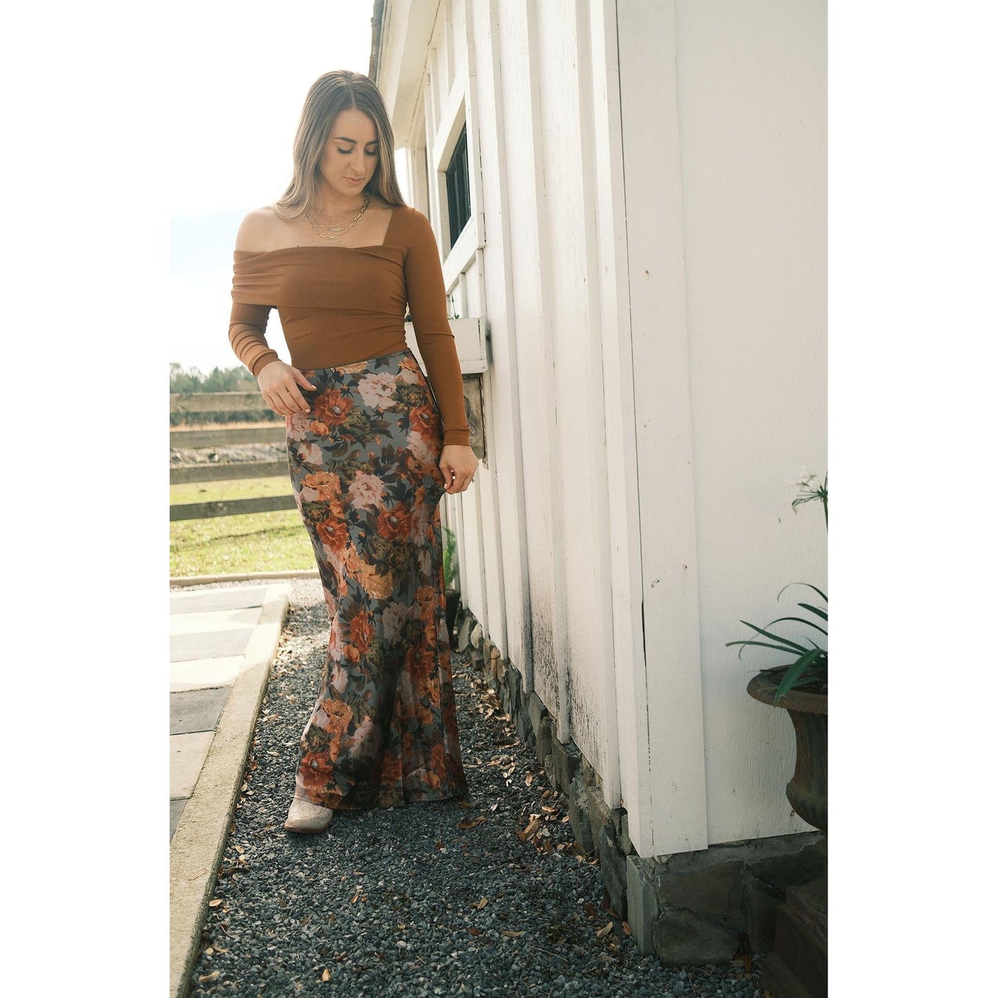 Floral Satin Maxi Skirt