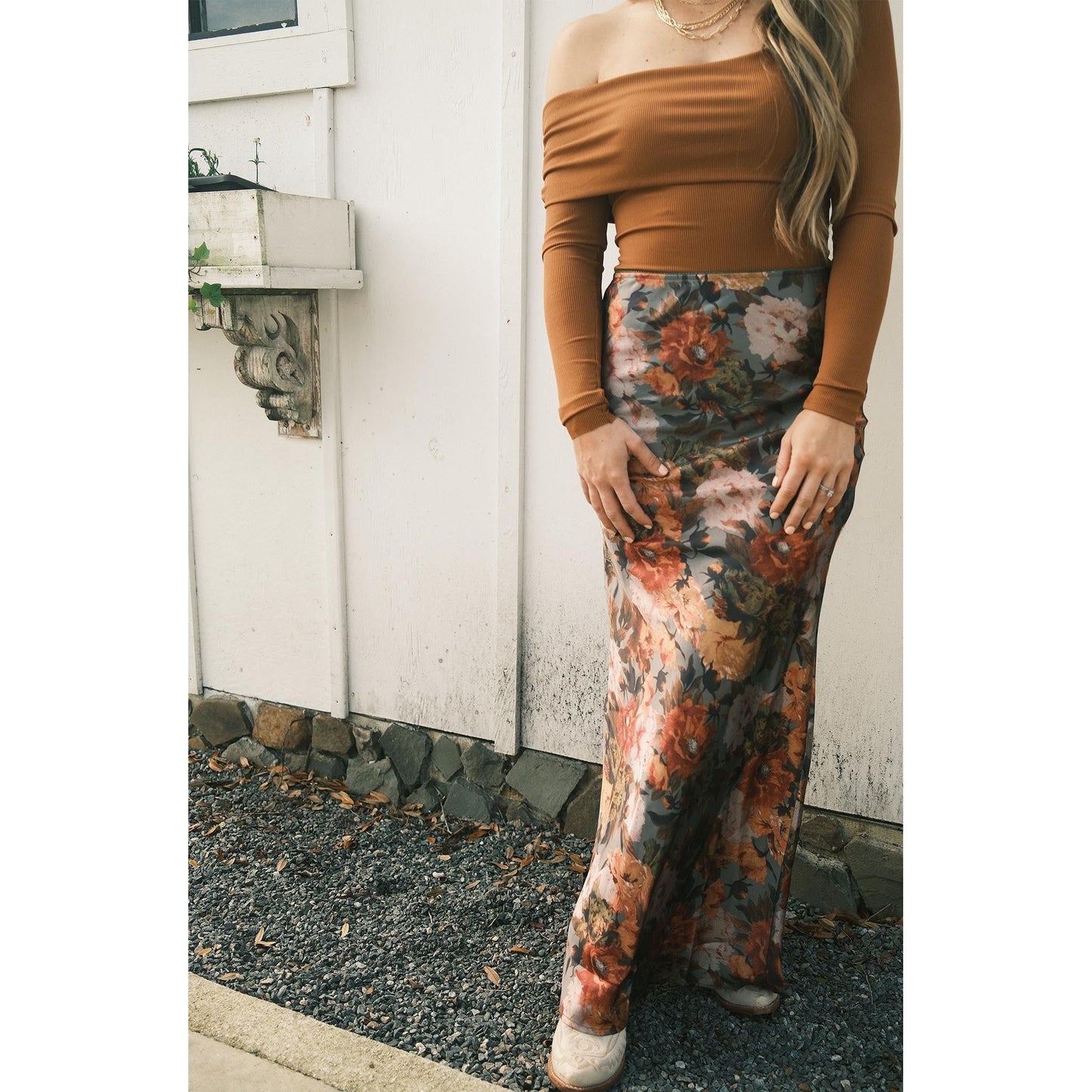 Floral Satin Maxi Skirt