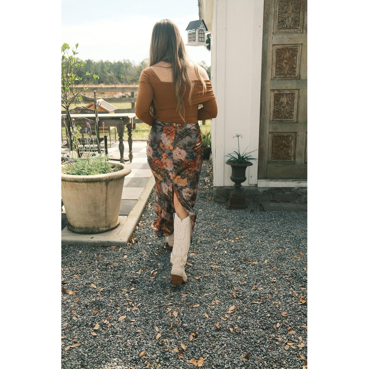 Floral Satin Maxi Skirt