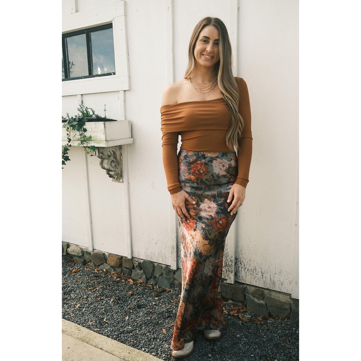 Floral Satin Maxi Skirt